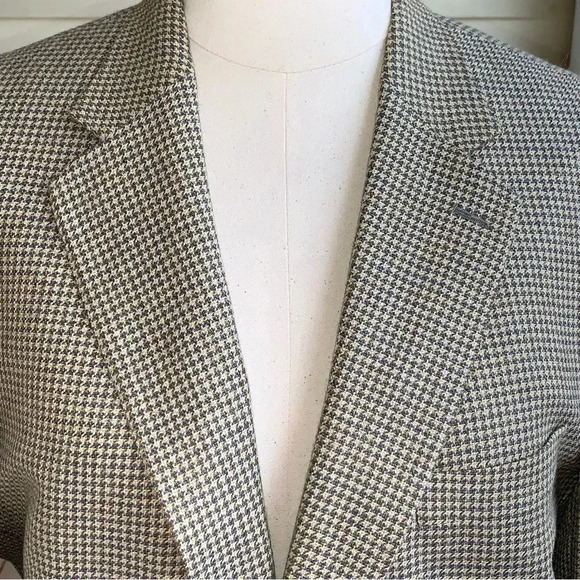LANDS END Houndstooth Blazer Wool Silk Linen Blend Mens 46L Sport Coat Jacket - Picture 9 of 14